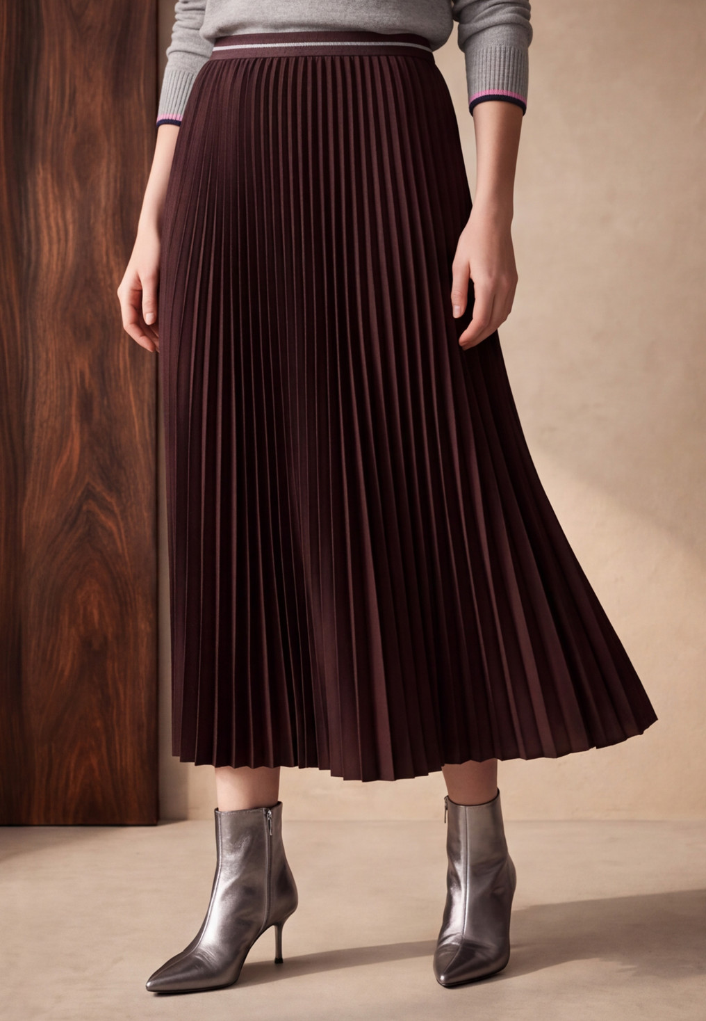 JUPE PLISSEE - MAIVIE - AUBERGINE